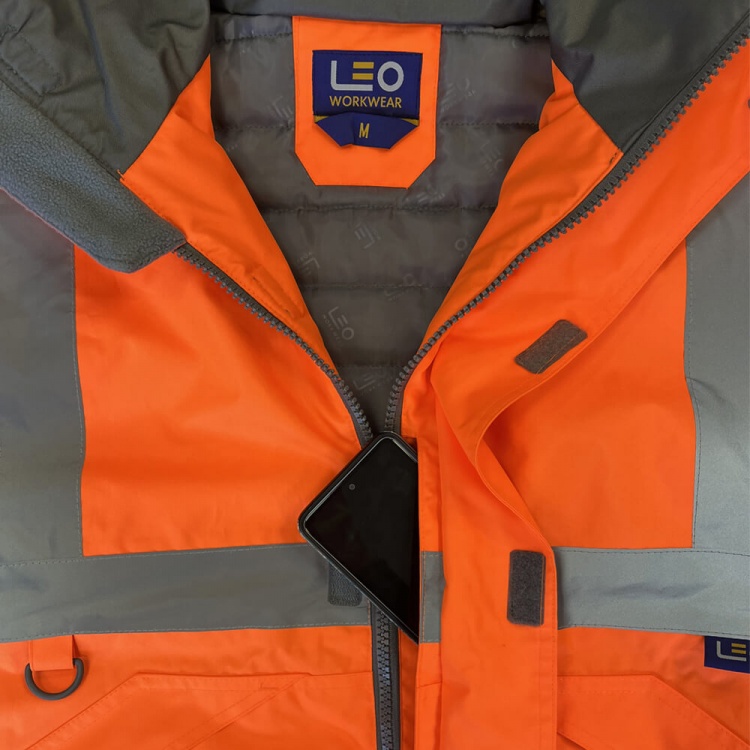 Leo Workwear J01-O Chivenor Hi Vis RIS-3279-TOM Railway Bomber Jacket Orange